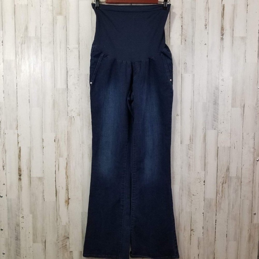 5/$25 Indigo Blue Womens Maternity Jeans M Blue Denim Full Belly Band AH8